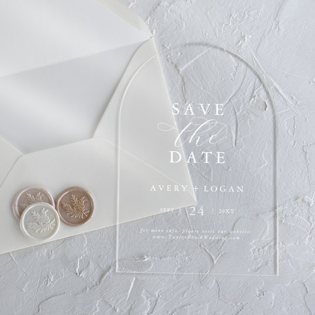 Elegant Script White Modern Wedding Save the Date Acrylic Invitations (Elegant Script White Modern Wedding Save the Date Acrylic Invitations)