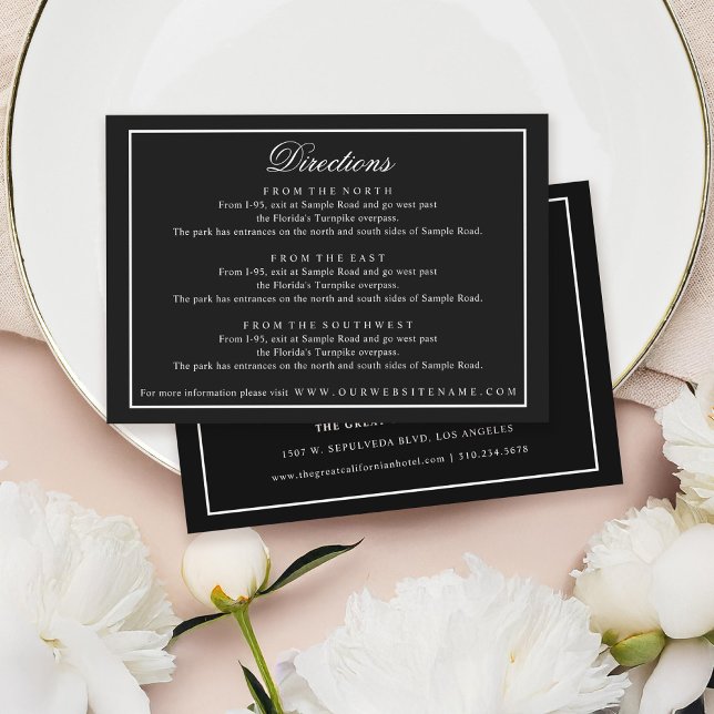 Elegant Script White on Black Wedding Enclosure Card (Creator Uploaded)