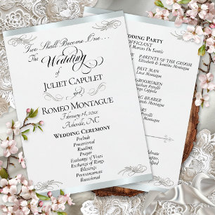 Elegant Script - White Pearl/Silver Wedding Program