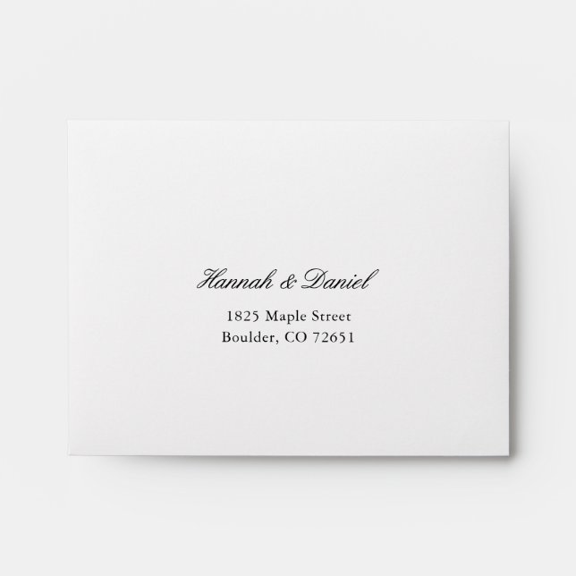 Elegant Script White Wedding Return Address RSVP Envelope (Front)
