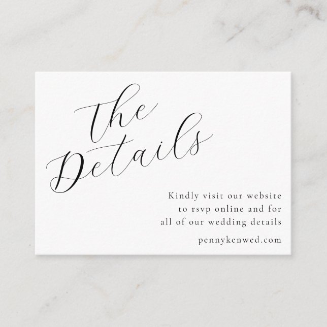 Elegant Script White Wedding Website QR Code  Enclosure Card (Front)