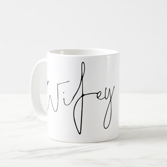 Elegant Script Wifey Bride Name Black White Coffee Mug (Front Left)