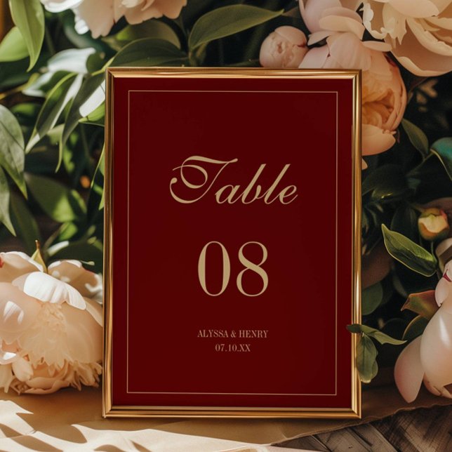 Elegant Script Wine Red Wedding Custom Names Table Number (Creator Uploaded)