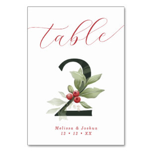 Elegant Script Winter Berries Table 2 Number