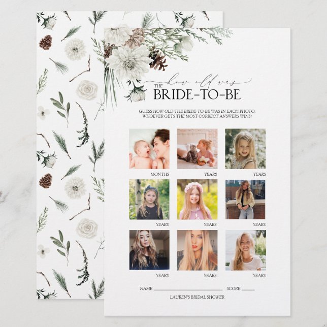 Elegant Script Winter Floral Bridal Shower Game (Front/Back)