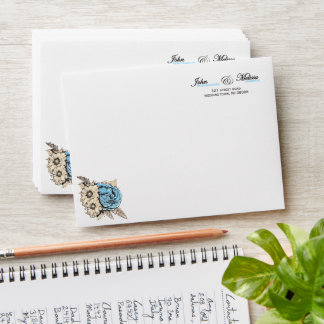 elegant script with rose on the corner envelope