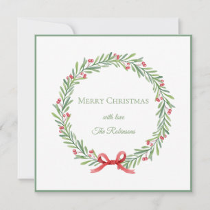 Elegant Script Wreath Merry Christmas Holiday Card