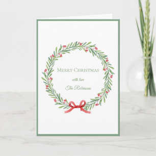 Elegant Script Wreath Merry Christmas Holiday Card