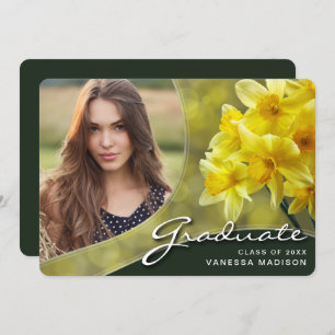 Elegant Script Yellow Flowers   Modern Photo Grad Announcement