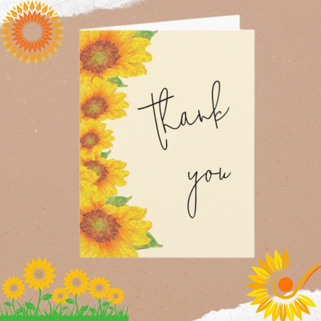Elegant Script Yellow Sunflowers Thank You Card (Creator Uploaded)