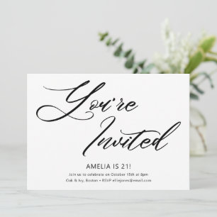 Elegant Script You're Invited 21st Birthday White Invitation