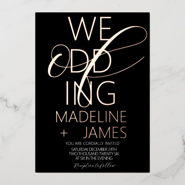 ELEGANT Scripted Wedding Rose Gold  (Front)