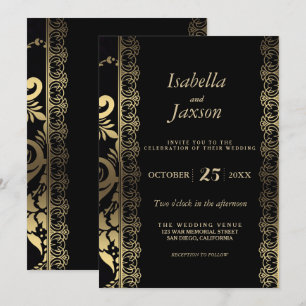 Elegant Scroll Black and Gold Invitation