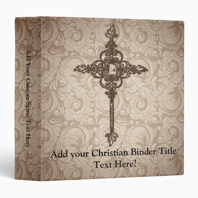 Elegant Scroll Christian Cross w/Swirl Background Binder (Front/Spine)