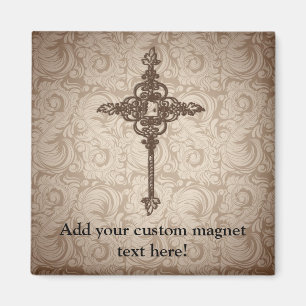Elegant Scroll Christian Cross w/Swirl Background Magnet
