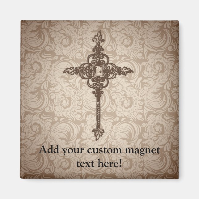 Elegant Scroll Christian Cross w/Swirl Background Magnet (Front)