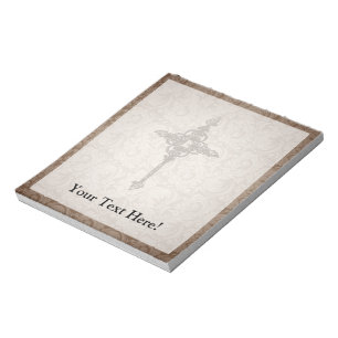 Elegant Scroll Christian Cross w/Swirl Background Notepad