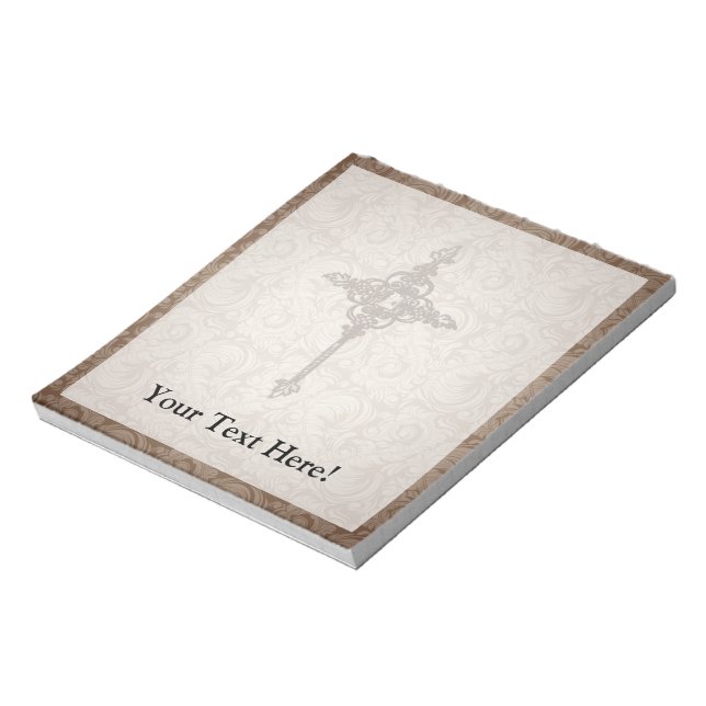 Elegant Scroll Christian Cross w/Swirl Background Notepad (Rotated)