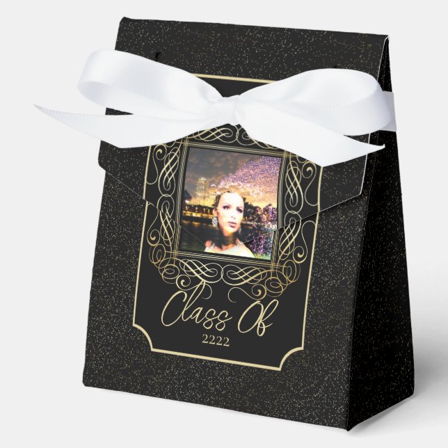 Elegant Scroll + Gold Dots Congratulation Class of Favor Box (Front)