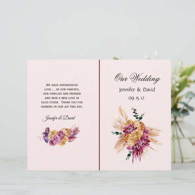 Elegant Scroll & Hearts Wedding Program (Standing Front)