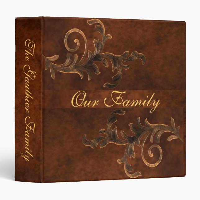 Elegant Scroll Leaf Leather Family Album Binder (Front/Spine)