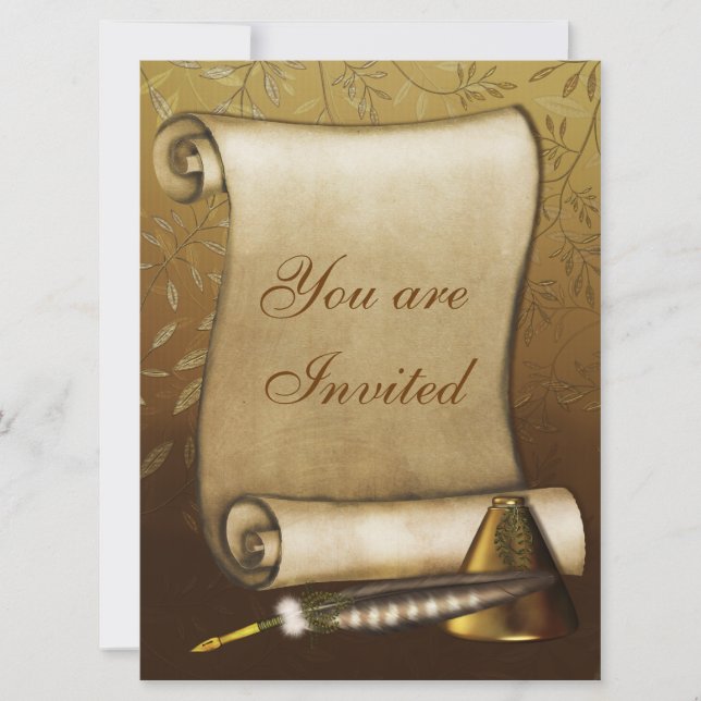 Elegant Scroll, Quill and Inkwell Invitation (Front)