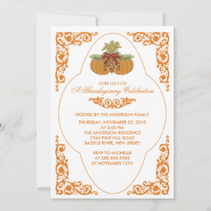 Elegant Scroll Thanksgiving Dinner Invitations