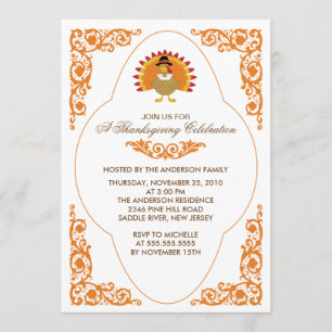 Elegant Scroll Turkey Thanksgiving Invitations