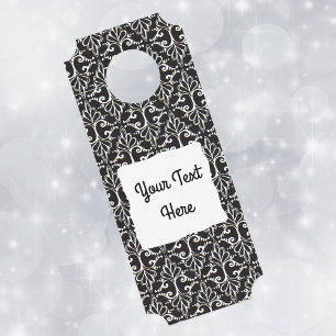 Elegant Scrolled Damask Design Black White Door Hanger
