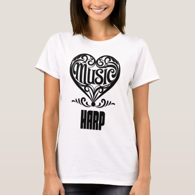 Elegant Scrolled Heart for Harp Lovers T-Shirt (Front)