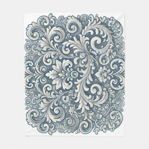 Elegant Scrolling Damask Pattern in Soft Blue and Fleece Blanket