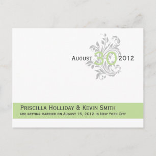 Elegant Scrolls Celery Green Grey Save The Date Announcement Postcard
