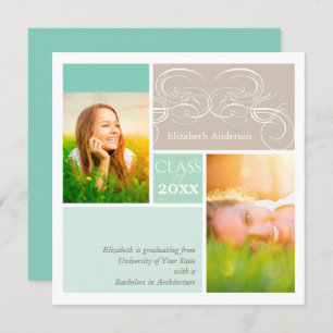 Elegant Scrolls Mint Two Photo Graduation Party Invitation
