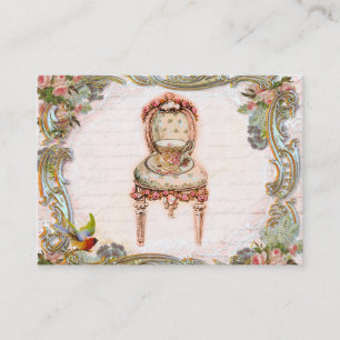 Elegant Scrolls & Pink Roses & Teacup Business Card