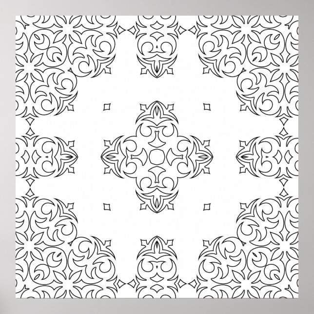 Elegant Scrollwork Medallion Pattern to Colour Art Poster (Front)
