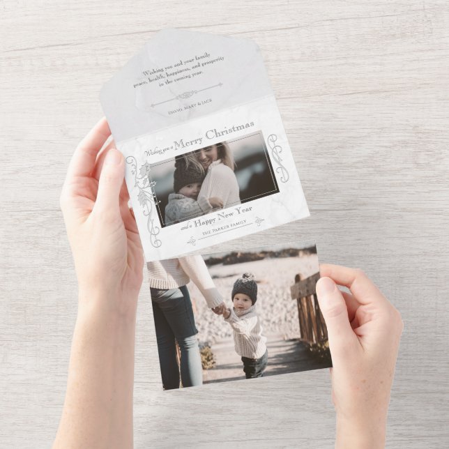 Elegant Sculpted White Marble Photo All In One Invitation (Tearaway)