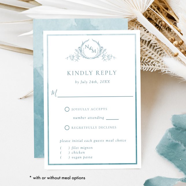 Elegant Sea Glass Monogram and Watercolor RSVP (Creator Uploaded)