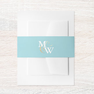 Elegant Sea Glass Monogram Gold Ampersand Wedding Invitation Belly Band