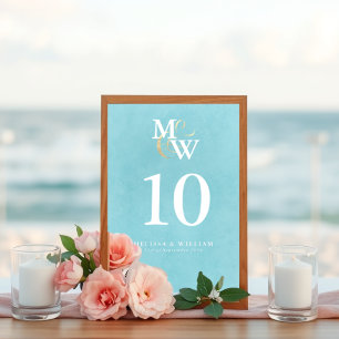 Elegant Sea Glass Monogram Wedding Table Number