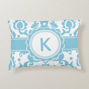 Elegant Sea Green Aqua Damask Decorative Pillow