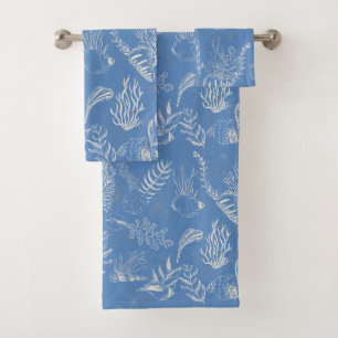 Elegant sea-green canvas bath towel set
