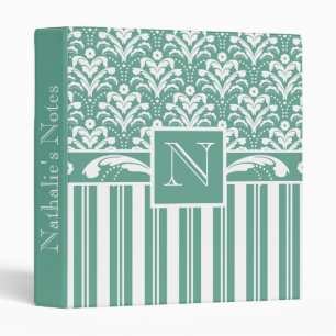 Elegant Sea Green Damask with Your Monogram Binder