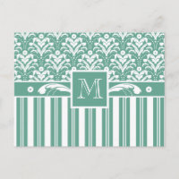 Elegant Sea Green Damask with Your Monogram
