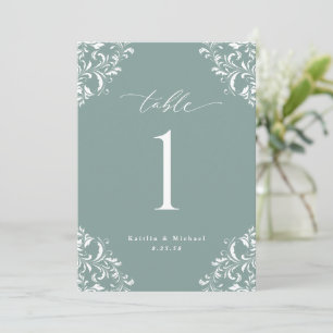 Elégant Sea Green Mariage Numéro de tableau Cartes