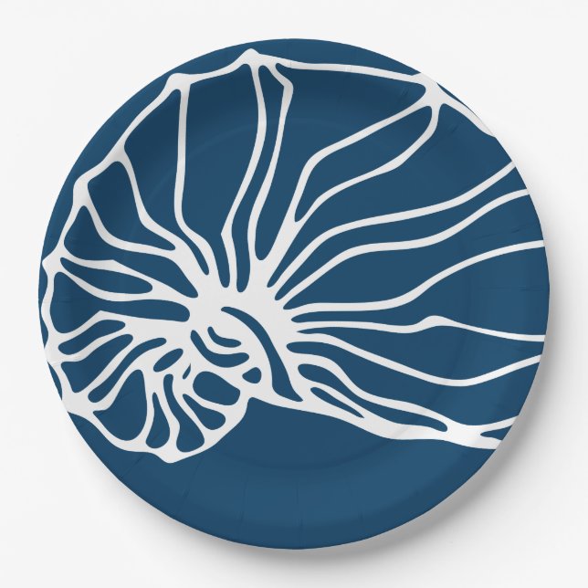 Elegant Sea Shell Pattern - Teal Blue Ocean Themed Paper Plate (Front)