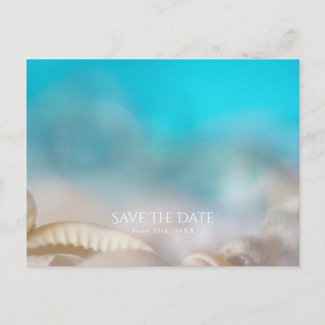 Elegant Sea Shells Blue Tropical Save the Date Announcement Postcard (Front)