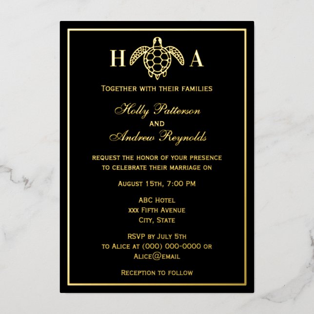 Elegant Sea Turtle #3 Wedding Foil Invitation (Front)