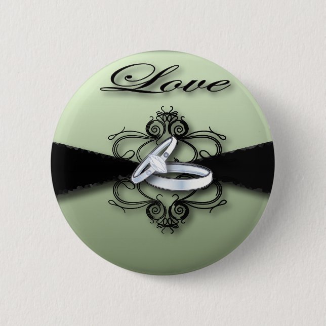 elegant seafoam green mint and black wedding 2 inch round button (Front)