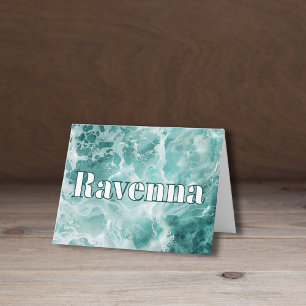 Elegant Seafoam Silver Wedding White Name Note Card