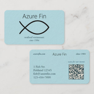 Elegant Seafood Restaurant Fish Logo & QR Code Business Card